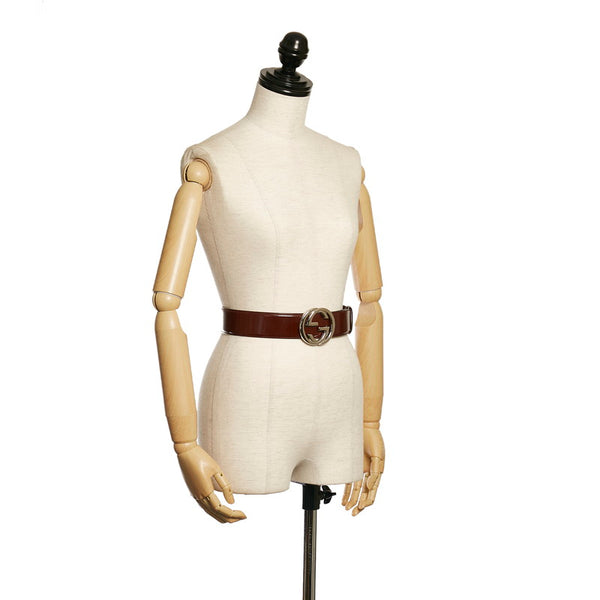 グッチ インターロッキング ＧG ベルト 036 1046 ボルドー  レザー レディース GUCCI 【中古】