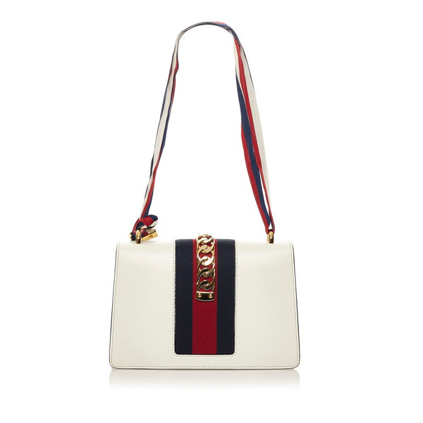 グッチ シルヴィ スモール ショルダーバッグ 421882 ホワイト レッド ネイビー レザー レディース GUCCI 【中古】