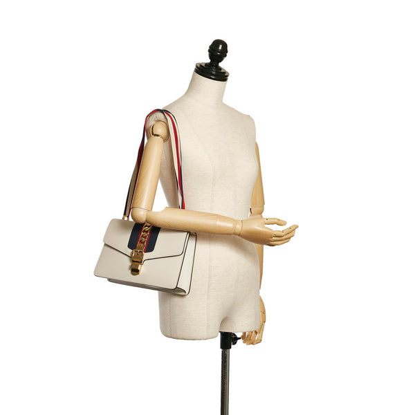 グッチ シルヴィ スモール ショルダーバッグ 421882 ホワイト レッド ネイビー レザー レディース GUCCI 【中古】