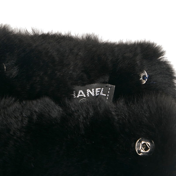 シャネル ココマーク マフラー ブラック ホワイト ラビットファー レディース CHANEL 【中古】