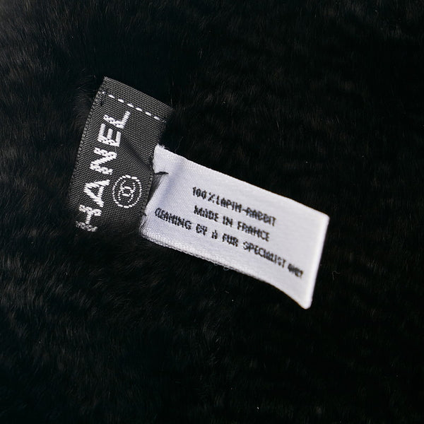 シャネル ココマーク マフラー ブラック ホワイト ラビットファー レディース CHANEL 【中古】