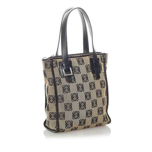 ロエベ リピートアナグラム ハンドバッグ ベージュ ブラック キャンバス レザー レディース LOEWE 【中古】