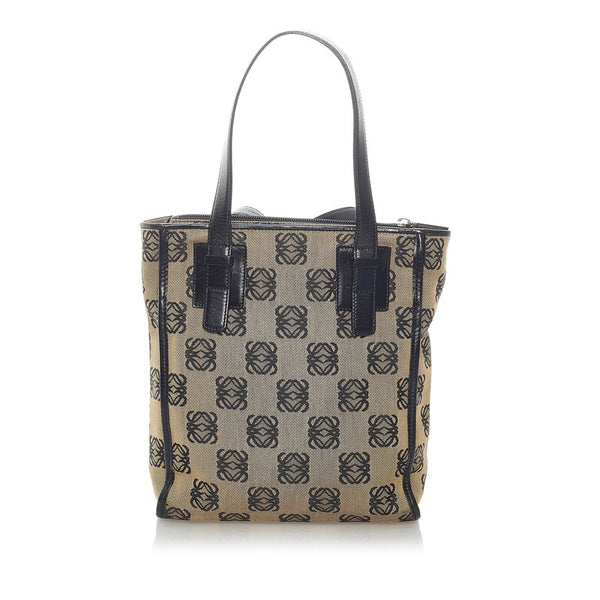 ロエベ リピートアナグラム ハンドバッグ ベージュ ブラック キャンバス レザー レディース LOEWE 【中古】