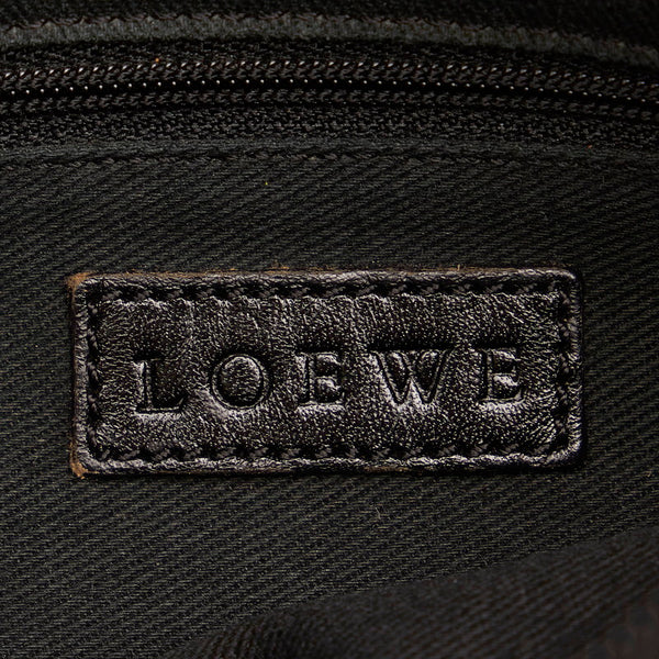 ロエベ リピートアナグラム ハンドバッグ ベージュ ブラック キャンバス レザー レディース LOEWE 【中古】