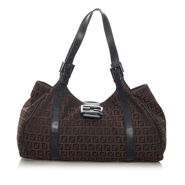 フェンディ ズッキーノ 8BR091 ブラウン キャンバス ハンドバッグ レディース FENDI 【中古】