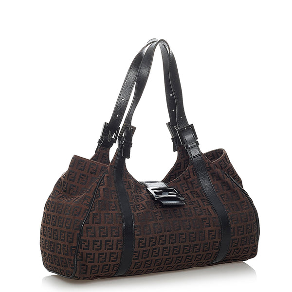 フェンディ ズッキーノ 8BR091 ブラウン キャンバス ハンドバッグ レディース FENDI 【中古】