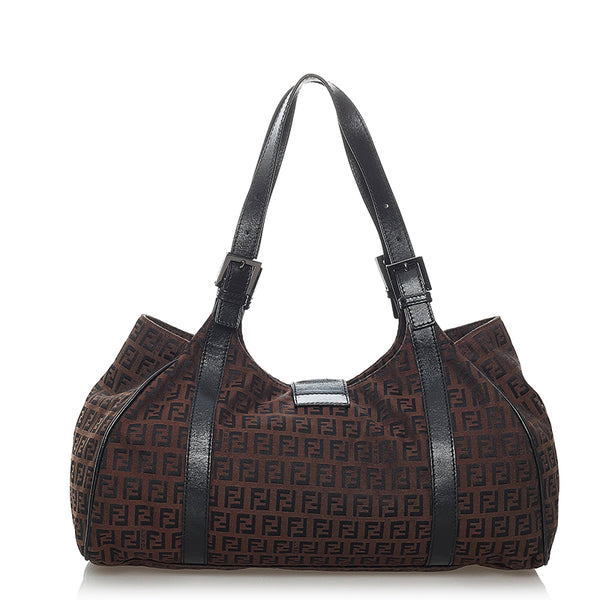 フェンディ ズッキーノ 8BR091 ブラウン キャンバス ハンドバッグ レディース FENDI 【中古】