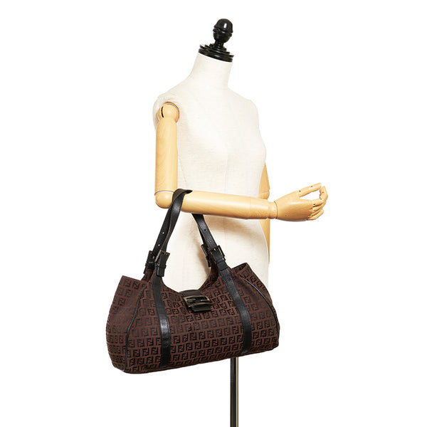 フェンディ ズッキーノ 8BR091 ブラウン キャンバス ハンドバッグ レディース FENDI 【中古】