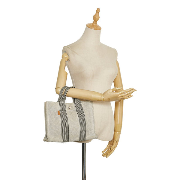 エルメス ニューフールトゥPM ハンドバッグ ホワイト ブラック キャンバス レディース HERMES 【中古】