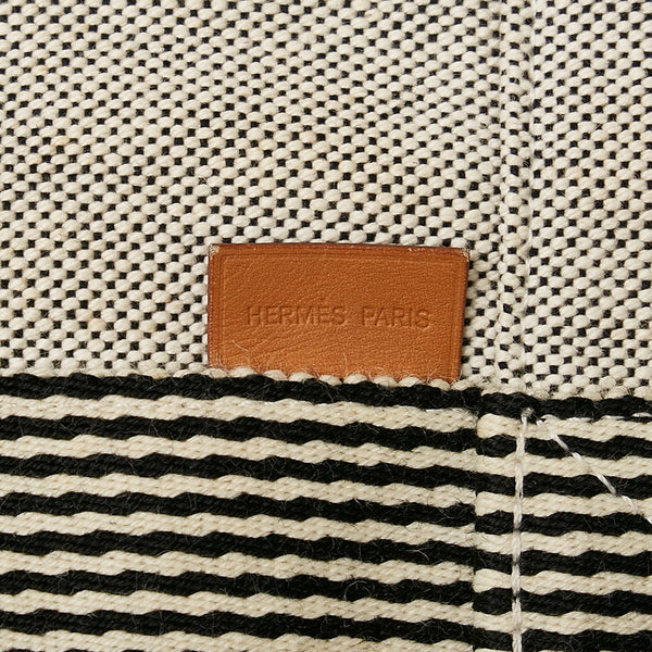 エルメス ニューフールトゥPM ハンドバッグ ホワイト ブラック キャンバス レディース HERMES 【中古】