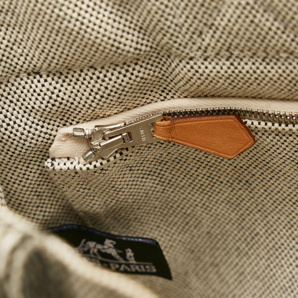 エルメス ニューフールトゥPM ハンドバッグ ホワイト ブラック キャンバス レディース HERMES 【中古】