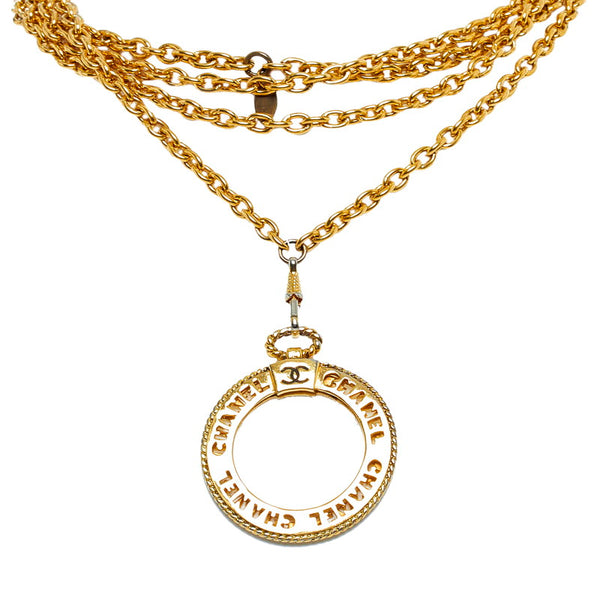 シャネル ヴィンテージ ココマーク ロゴラウンド ルーぺ ネックレス ゴールド メッキ ガラス レディース CHANEL 【中古】