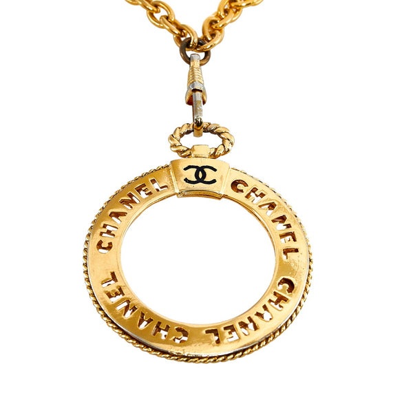 シャネル ヴィンテージ ココマーク ロゴラウンド ルーぺ ネックレス ゴールド メッキ ガラス レディース CHANEL 【中古】