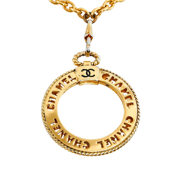 シャネル ヴィンテージ ココマーク ロゴラウンド ルーぺ ネックレス ゴールド メッキ ガラス レディース CHANEL 【中古】
