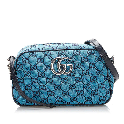 グッチ GGキャンバス マーモント チェーン ショルダーバッグ 447632 ブルー キャンバス レディース GUCCI 【中古】