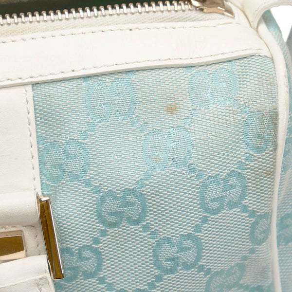 グッチ GGキャンバス ミニボストンバッグ ハンドバッグ 000 0851 ライトブルー ホワイト キャンバス レザー レディース GUCCI 【中古】