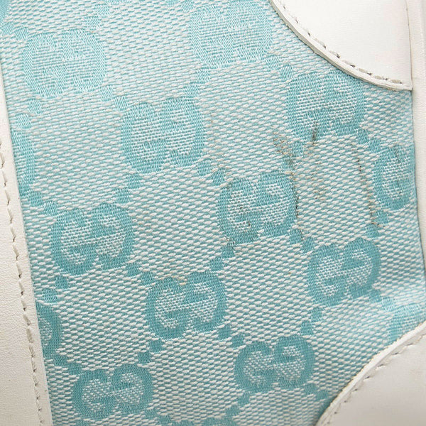 グッチ GGキャンバス ミニボストンバッグ ハンドバッグ 000 0851 ライトブルー ホワイト キャンバス レザー レディース GUCCI 【中古】