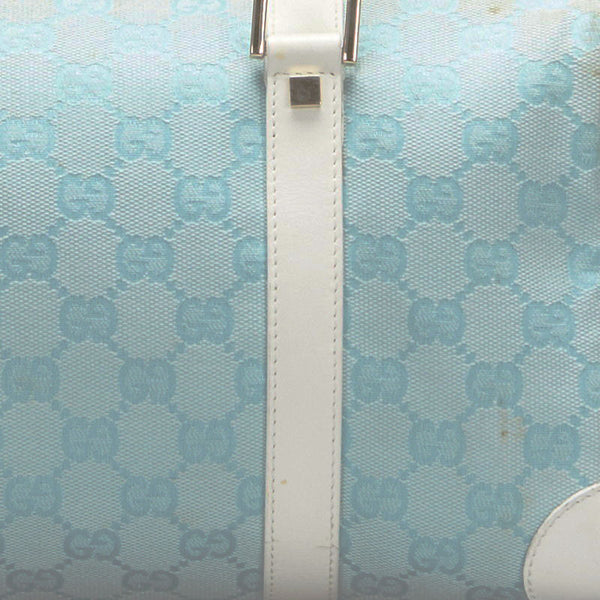 グッチ GGキャンバス ミニボストンバッグ ハンドバッグ 000 0851 ライトブルー ホワイト キャンバス レザー レディース GUCCI 【中古】