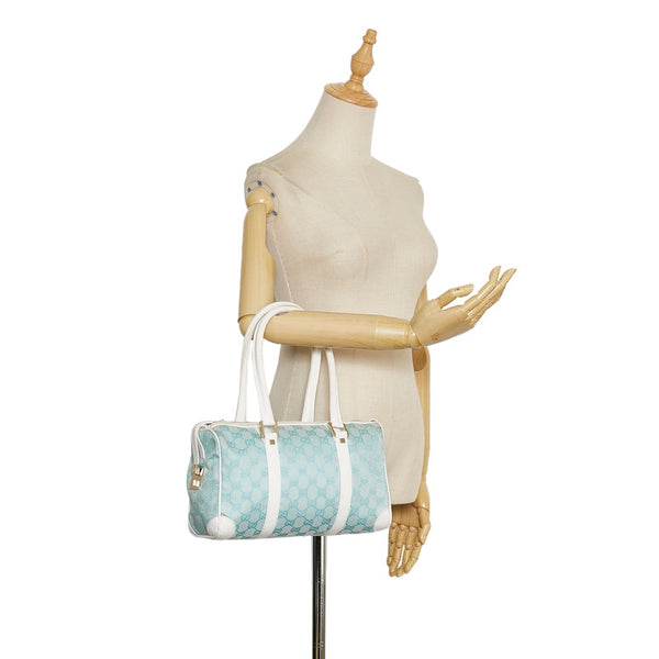 グッチ GGキャンバス ミニボストンバッグ ハンドバッグ 000 0851 ライトブルー ホワイト キャンバス レザー レディース GUCCI 【中古】