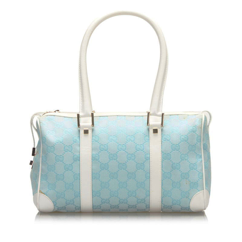 グッチ GGキャンバス ミニボストンバッグ ハンドバッグ 000 0851 ライトブルー ホワイト キャンバス レザー レディース GUCCI 【中古】