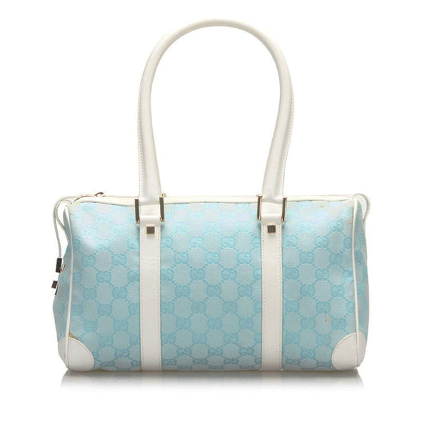 グッチ GGキャンバス ミニボストンバッグ ハンドバッグ 000 0851 ライトブルー ホワイト キャンバス レザー レディース GUCCI 【中古】