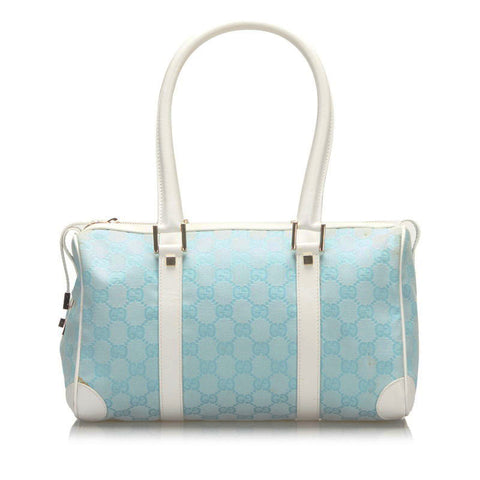 グッチ GGキャンバス ミニボストンバッグ ハンドバッグ 000 0851 ライトブルー ホワイト キャンバス レザー レディース GUCCI 【中古】