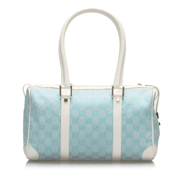 グッチ GGキャンバス ミニボストンバッグ ハンドバッグ 000 0851 ライトブルー ホワイト キャンバス レザー レディース GUCCI 【中古】