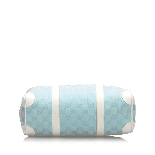 グッチ GGキャンバス ミニボストンバッグ ハンドバッグ 000 0851 ライトブルー ホワイト キャンバス レザー レディース GUCCI 【中古】