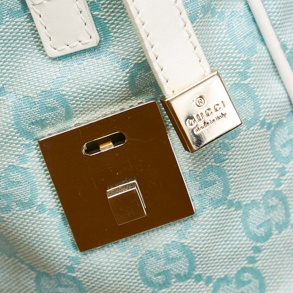 グッチ GGキャンバス ミニボストンバッグ ハンドバッグ 000 0851 ライトブルー ホワイト キャンバス レザー レディース GUCCI 【中古】