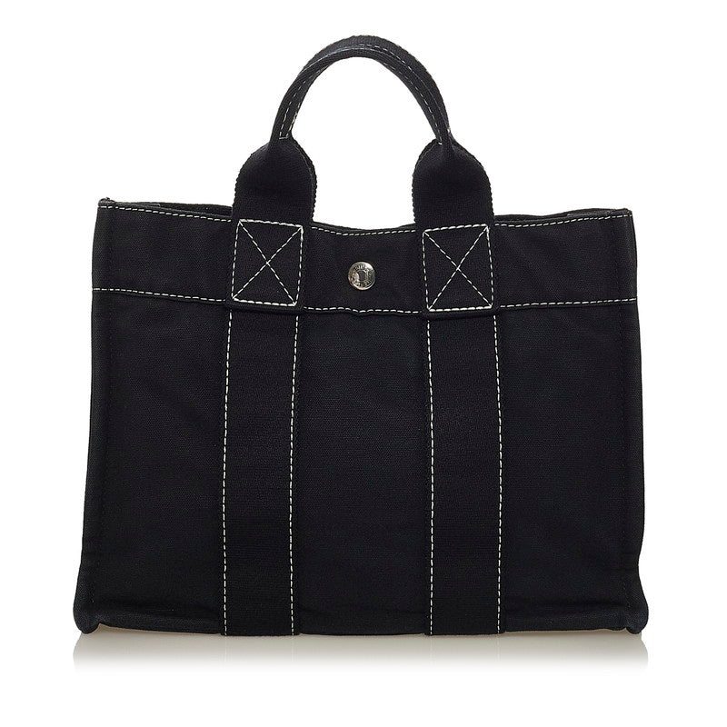 エルメス ドーヴィルPM ハンドバッグ ブラック キャンバス レディース HERMES 【中古】