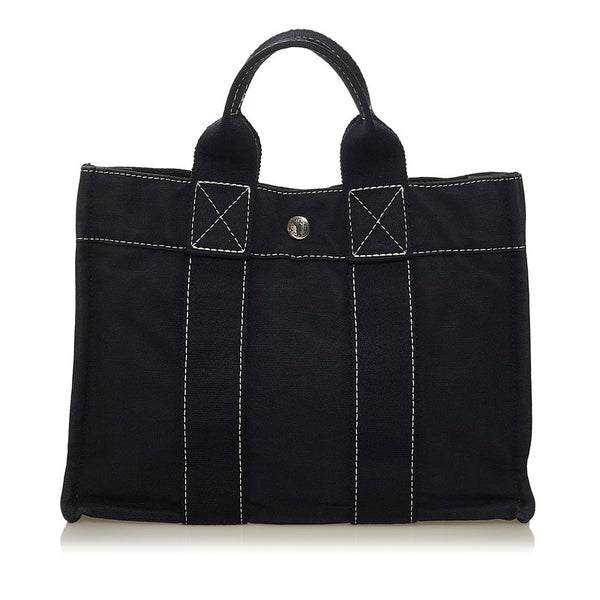 エルメス ドーヴィルPM ハンドバッグ ブラック キャンバス レディース HERMES 【中古】