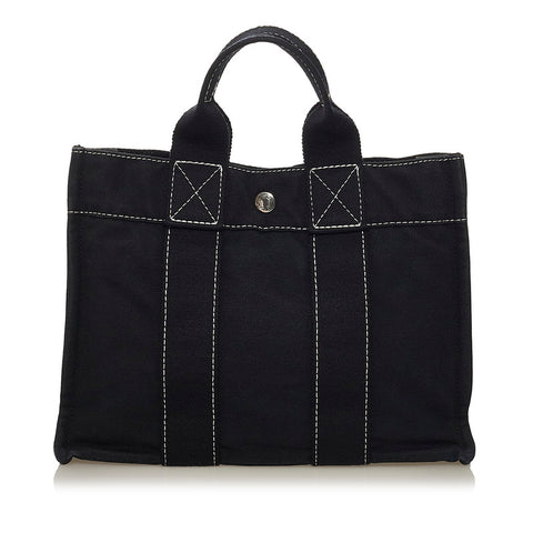 エルメス ドーヴィルPM ハンドバッグ ブラック キャンバス レディース HERMES 【中古】