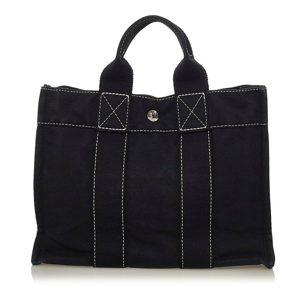 エルメス ドーヴィルPM ハンドバッグ ブラック キャンバス レディース HERMES 【中古】