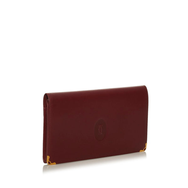 カルティエ マストライン  二つ折り長財布 ワインレッド レザー レディース CARTIER 【中古】