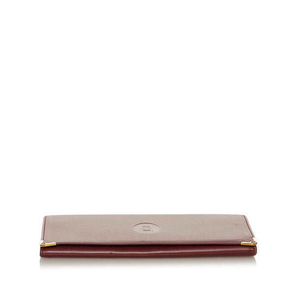 カルティエ マストライン  二つ折り長財布 ワインレッド レザー レディース CARTIER 【中古】