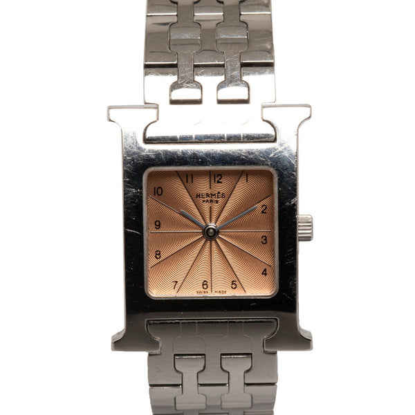 エルメス Hウォッチ 腕時計 HH1.210 クオーツ オレンジ文字盤 ステンレススチール レディース HERMES 【中古】