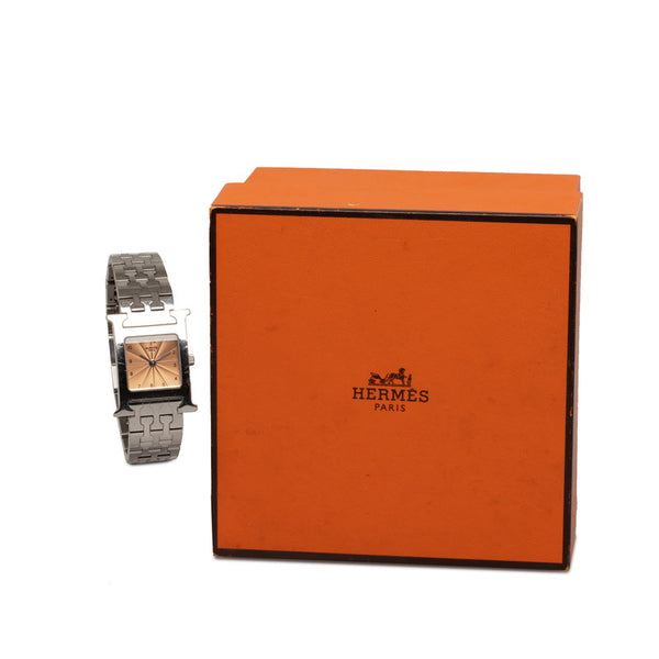 エルメス Hウォッチ 腕時計 HH1.210 クオーツ オレンジ文字盤 ステンレススチール レディース HERMES 【中古】