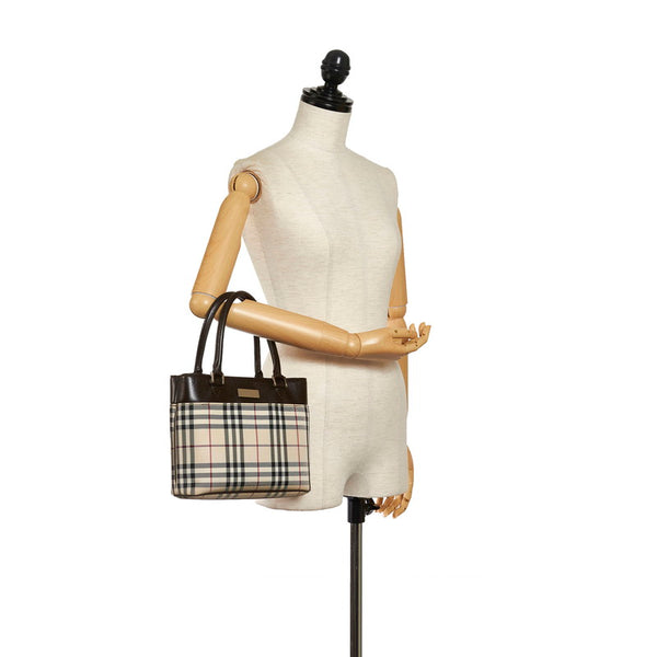 バーバリー ノバチェック ハンドバッグ ベージュ ブラック レザー キャンバス レディース BURBERRY 【中古】