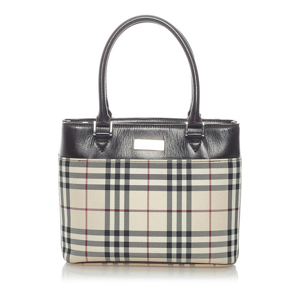 バーバリー ノバチェック ハンドバッグ ベージュ ブラック レザー キャンバス レディース BURBERRY 【中古】