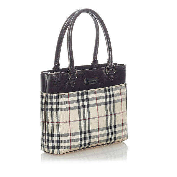 バーバリー ノバチェック ハンドバッグ ベージュ ブラック レザー キャンバス レディース BURBERRY 【中古】