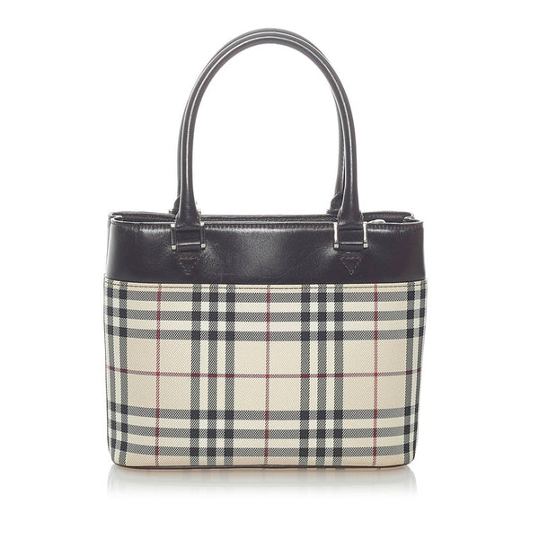 バーバリー ノバチェック ハンドバッグ ベージュ ブラック レザー キャンバス レディース BURBERRY 【中古】
