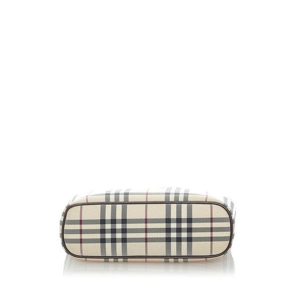 バーバリー ノバチェック ハンドバッグ ベージュ ブラック レザー キャンバス レディース BURBERRY 【中古】