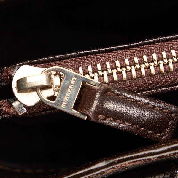 バーバリー ノバチェック ハンドバッグ ベージュ ブラック レザー キャンバス レディース BURBERRY 【中古】