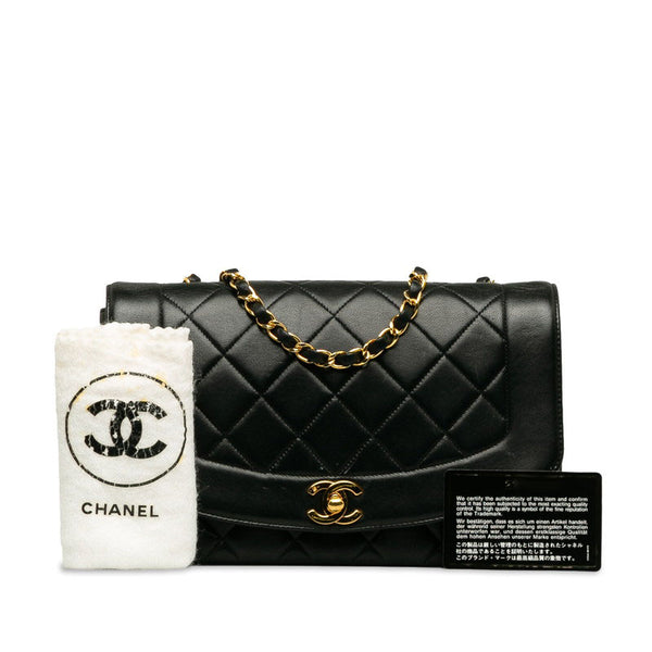 シャネル マトラッセ ダイアナ チェーン ショルダーバッグ ブラック ゴールド ラムスキン レディース CHANEL 【中古】