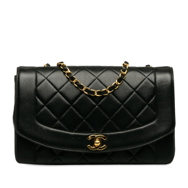 シャネル マトラッセ ダイアナ チェーン ショルダーバッグ ブラック ゴールド ラムスキン レディース CHANEL 【中古】