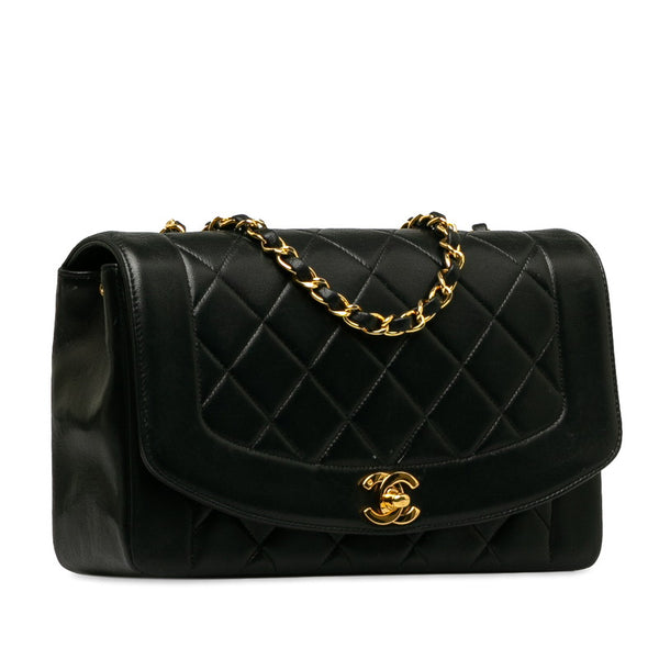 シャネル マトラッセ ダイアナ チェーン ショルダーバッグ ブラック ゴールド ラムスキン レディース CHANEL 【中古】