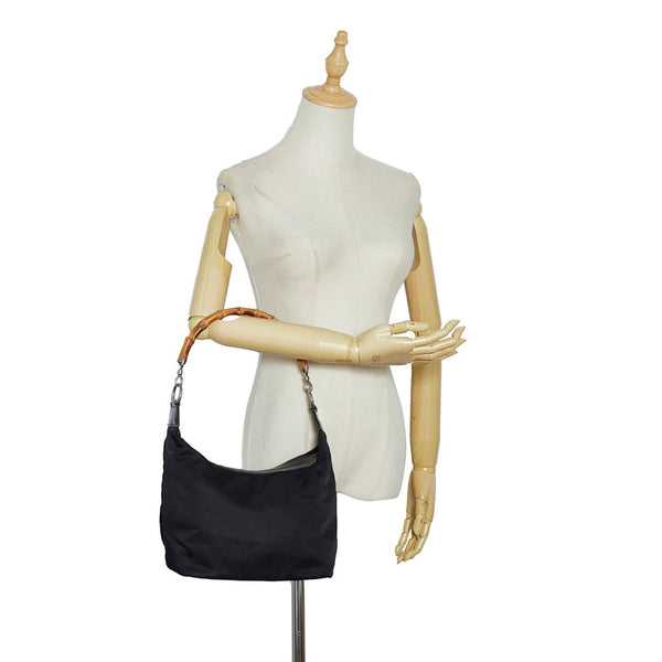 グッチ バンブー ハンドバッグ ショルダーバッグ 000 1998 ブラック ナイロン レザー レディース GUCCI 【中古】