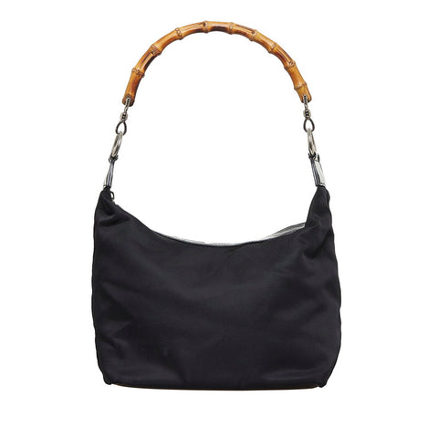 グッチ バンブー ハンドバッグ ショルダーバッグ 000 1998 ブラック ナイロン レザー レディース GUCCI 【中古】