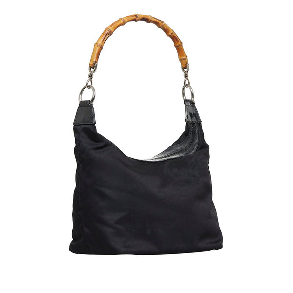 グッチ バンブー ハンドバッグ ショルダーバッグ 000 1998 ブラック ナイロン レザー レディース GUCCI 【中古】