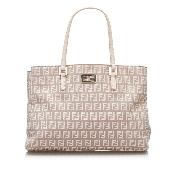 フェンディ ズッキーノ ハンドバッグ 8BH132 ベージュ ピンク キャンバス レザー レディース FENDI 【中古】